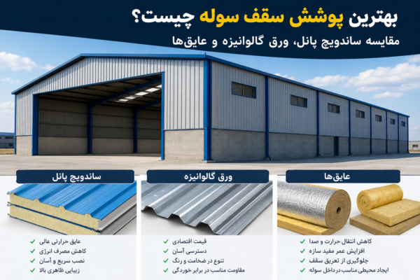 بهترین پوشش سقف سوله چیست؟ مقایسه ساندویچ پانل، ورق گالوانیزه و عایق‌ها